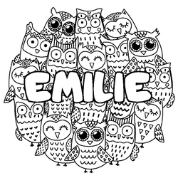 Coloraci&oacute;n del nombre EMILIE - decorado b&uacute;hos