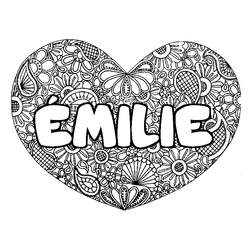 Coloraci&oacute;n del nombre &Eacute;MILIE - decorado mandala de coraz&oacute;n