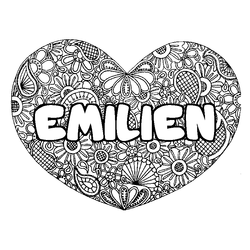 Coloraci&oacute;n del nombre EMILIEN - decorado mandala de coraz&oacute;n