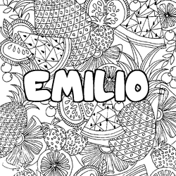 Coloraci&oacute;n del nombre EMILIO - decorado mandala de frutas