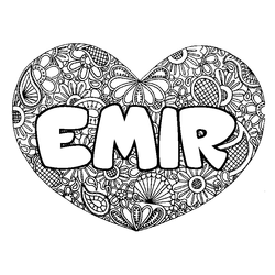 Coloraci&oacute;n del nombre EMIR - decorado mandala de coraz&oacute;n