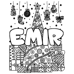 Coloraci&oacute;n del nombre EMIR - decorado &aacute;rbol de Navidad y regalos