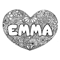 Coloraci&oacute;n del nombre EMMA - decorado mandala de coraz&oacute;n