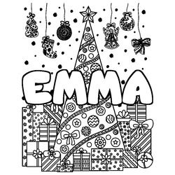 Coloraci&oacute;n del nombre EMMA - decorado &aacute;rbol de Navidad y regalos