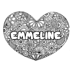 Coloraci&oacute;n del nombre EMMELINE - decorado mandala de coraz&oacute;n
