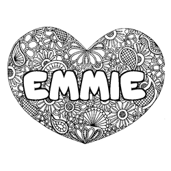 Coloraci&oacute;n del nombre EMMIE - decorado mandala de coraz&oacute;n