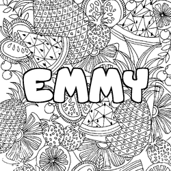 Coloraci&oacute;n del nombre EMMY - decorado mandala de frutas