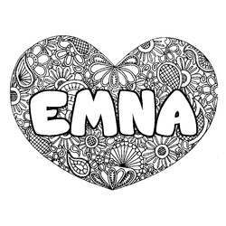 Coloraci&oacute;n del nombre EMNA - decorado mandala de coraz&oacute;n