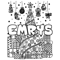 Coloraci&oacute;n del nombre EMRYS - decorado &aacute;rbol de Navidad y regalos
