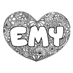 Coloraci&oacute;n del nombre EMY - decorado mandala de coraz&oacute;n