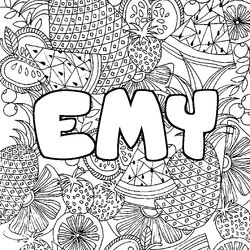 Coloraci&oacute;n del nombre EMY - decorado mandala de frutas