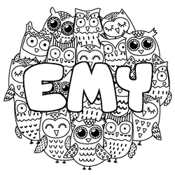 Coloraci&oacute;n del nombre EMY - decorado b&uacute;hos