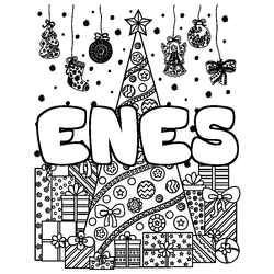 Coloraci&oacute;n del nombre ENES - decorado &aacute;rbol de Navidad y regalos