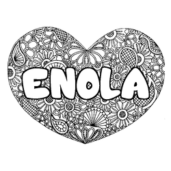 Coloraci&oacute;n del nombre ENOLA - decorado mandala de coraz&oacute;n
