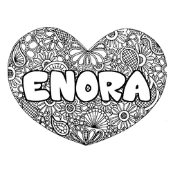 Coloraci&oacute;n del nombre ENORA - decorado mandala de coraz&oacute;n
