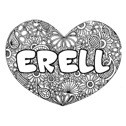 Coloraci&oacute;n del nombre ERELL - decorado mandala de coraz&oacute;n