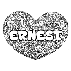 Coloraci&oacute;n del nombre ERNEST - decorado mandala de coraz&oacute;n
