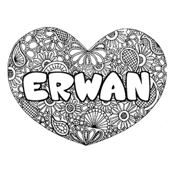 Coloraci&oacute;n del nombre ERWAN - decorado mandala de coraz&oacute;n