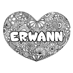 Coloraci&oacute;n del nombre ERWANN - decorado mandala de coraz&oacute;n