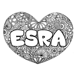 Coloraci&oacute;n del nombre ESRA - decorado mandala de coraz&oacute;n