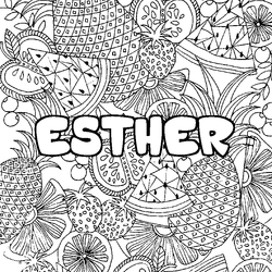 Coloraci&oacute;n del nombre ESTHER - decorado mandala de frutas