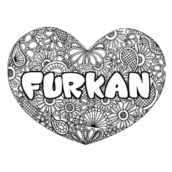 Coloraci&oacute;n del nombre FURKAN - decorado mandala de coraz&oacute;n