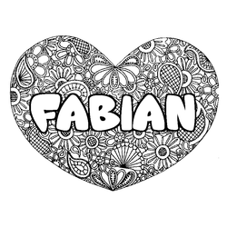 Coloraci&oacute;n del nombre FABIAN - decorado mandala de coraz&oacute;n