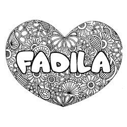 Coloraci&oacute;n del nombre FADILA - decorado mandala de coraz&oacute;n