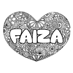 Coloraci&oacute;n del nombre FAIZA - decorado mandala de coraz&oacute;n