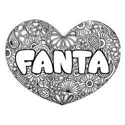 Coloraci&oacute;n del nombre FANTA - decorado mandala de coraz&oacute;n
