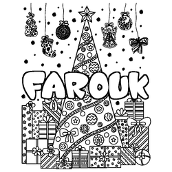 Coloraci&oacute;n del nombre FAROUK - decorado &aacute;rbol de Navidad y regalos