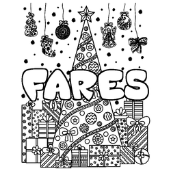 Coloraci&oacute;n del nombre FARES - decorado &aacute;rbol de Navidad y regalos