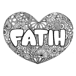 Coloraci&oacute;n del nombre FATIH - decorado mandala de coraz&oacute;n