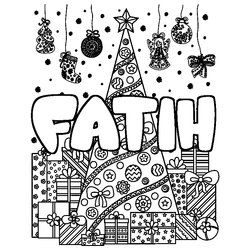 Coloraci&oacute;n del nombre FATIH - decorado &aacute;rbol de Navidad y regalos