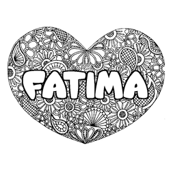 Coloraci&oacute;n del nombre FATIMA - decorado mandala de coraz&oacute;n