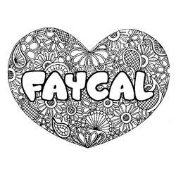 Coloraci&oacute;n del nombre FAYCAL - decorado mandala de coraz&oacute;n