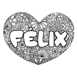 Coloraci&oacute;n del nombre F&Eacute;LIX - decorado mandala de coraz&oacute;n