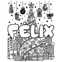 Coloraci&oacute;n del nombre F&Eacute;LIX - decorado &aacute;rbol de Navidad y regalos