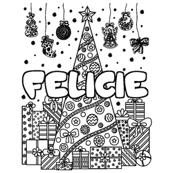 Coloraci&oacute;n del nombre FELICIE - decorado &aacute;rbol de Navidad y regalos