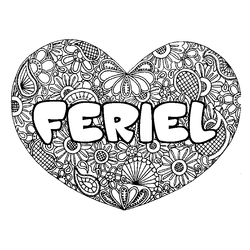 Coloraci&oacute;n del nombre FERIEL - decorado mandala de coraz&oacute;n