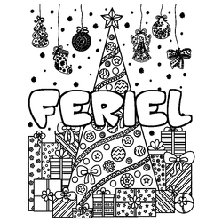 Coloraci&oacute;n del nombre FERIEL - decorado &aacute;rbol de Navidad y regalos