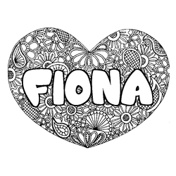 Coloraci&oacute;n del nombre FIONA - decorado mandala de coraz&oacute;n