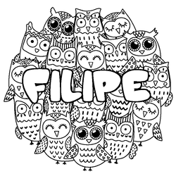 Coloraci&oacute;n del nombre FILIPE - decorado b&uacute;hos