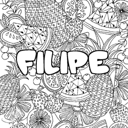 Coloraci&oacute;n del nombre FILIPE - decorado mandala de frutas