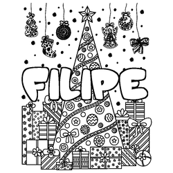 Coloraci&oacute;n del nombre FILIPE - decorado &aacute;rbol de Navidad y regalos