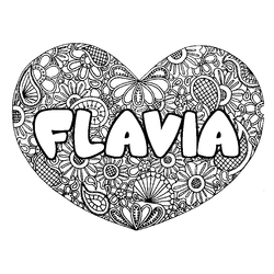 Coloraci&oacute;n del nombre FLAVIA - decorado mandala de coraz&oacute;n