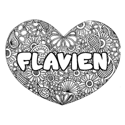 Coloraci&oacute;n del nombre FLAVIEN - decorado mandala de coraz&oacute;n
