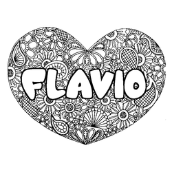 Coloraci&oacute;n del nombre FLAVIO - decorado mandala de coraz&oacute;n