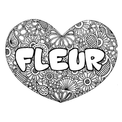 Coloraci&oacute;n del nombre FLEUR - decorado mandala de coraz&oacute;n