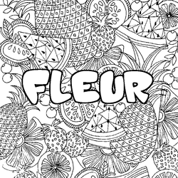 Coloraci&oacute;n del nombre FLEUR - decorado mandala de frutas